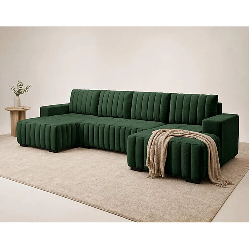 Bestmobilier Lazare - Canapé panoramique en U 7 places convertible avec coffre en velours