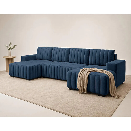 Bestmobilier Lazare - Canapé panoramique en U 7 places convertible avec coffre en velours