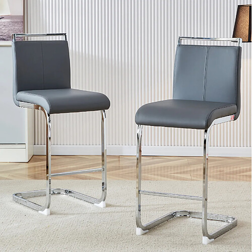MIVRAY Lot de 2 tabourets de bar 38,9x46,5x96,5 cm avec pieds en métal argenté, en PU, gris