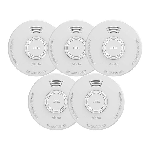Alecto Lot de 5 Détecteurs de Fumée 85 dB Autonome avec Pile 9v de 1 An Remplaçable Blanc