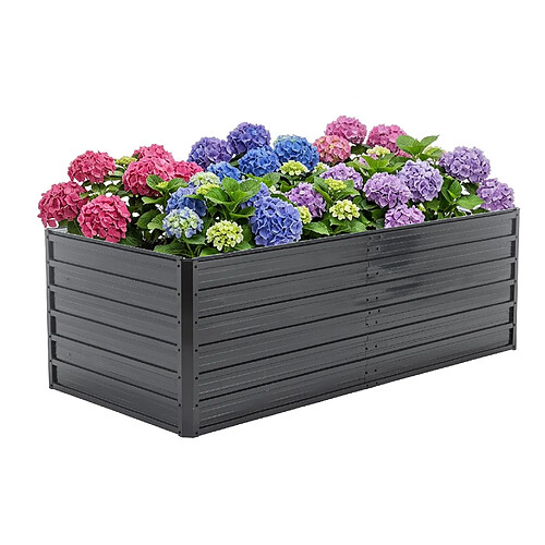STILVORA Bac potager surélevé 190/90/64 cm noir en métal à base ouverte