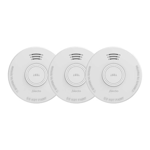Alecto Lot de 3 Détecteurs de Fumée 85 dB Autonome avec Pile 9v de 1 An Remplaçable Blanc
