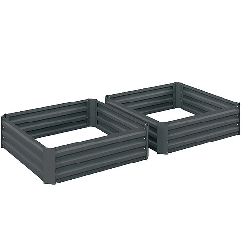 STILVORA Carré potager 100/100/30 cm gris foncé en acier lot de 2 pour extérieur