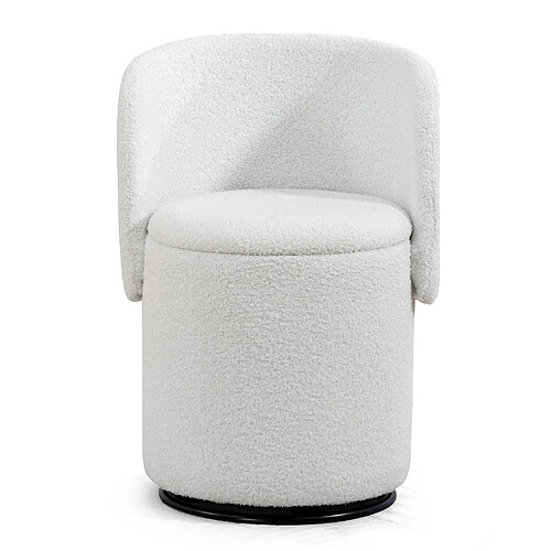 MIVRAY Fauteuil tonneau pivotant, rangement intégré, teddy blanc 42x42x75 cm