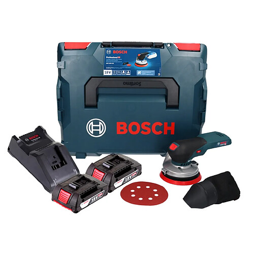 Ponceuse excentrique sans fil Bosch GEX 18V-125 Professional 18 V 125 mm sans balais + 2 batteries 2,0 Ah + chargeur + L-BOXX