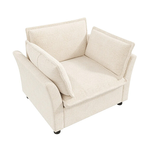 MIVRAY Fauteuil avec accoudoirs, 2 coussins confort, chenille beige, 90x81x87 cm