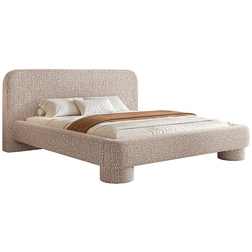 SELSEY - Lit rembourré avec coffre Fredo - 160x200 cm - tissu tressé Beige