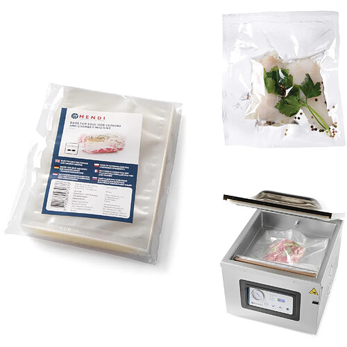 Hendi Sacs de cuisson sous vide et sacs d'emballage sous vide pour machines à cloche, 150x250 mm, 100 pièces.