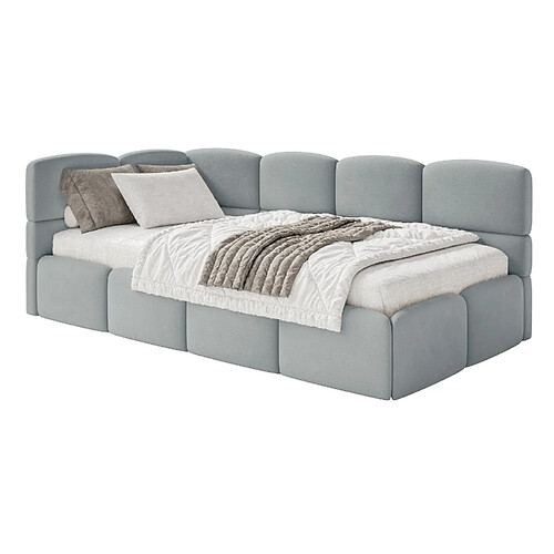 SELSEY - Lit ado CLOUDY – avec matelas & coffre – Velours – Gris – Tête de lit à gauche – 120x200 cm