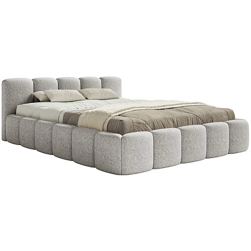 SELSEY - Lit rembourré avec coffre CLOUDY LOW – Chenille – Gris clair – 120x200 cm