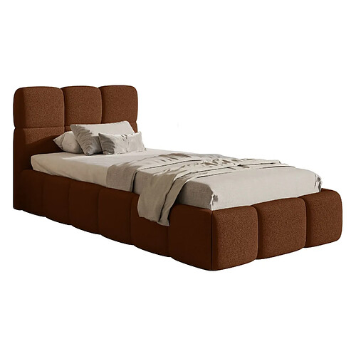 SELSEY - Lit rembourré avec coffre CLOUDY – Chenille – Cuivre – 90x200 cm