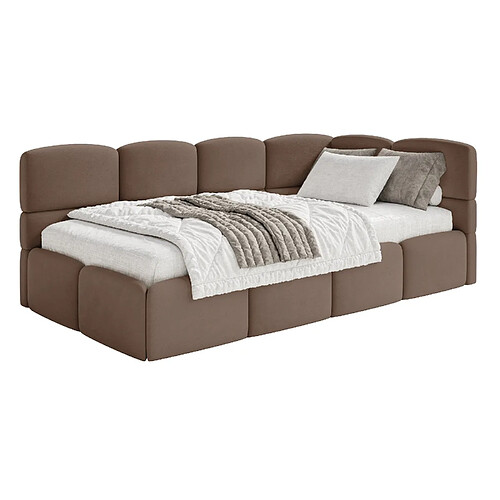 SELSEY - Lit ado CLOUDY – Velours – Marron – Tête de lit à droite – 90x200 cm