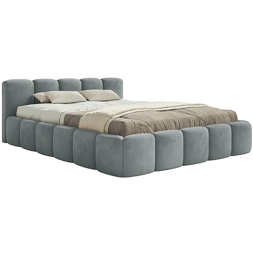 SELSEY - Lit rembourré avec coffre CLOUDY LOW – Velours – Gris – 120x200 cm