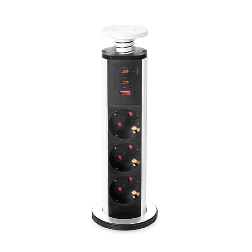EMUCA Tour de prises rétractable EMLCA - 3 Schuko + 1 USB-A + 2 USB-C - Blanc - 1,8 m