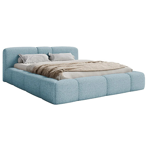 SELSEY - Lit coffre BOWIA – Peluche – Bleu – 140x200 cm