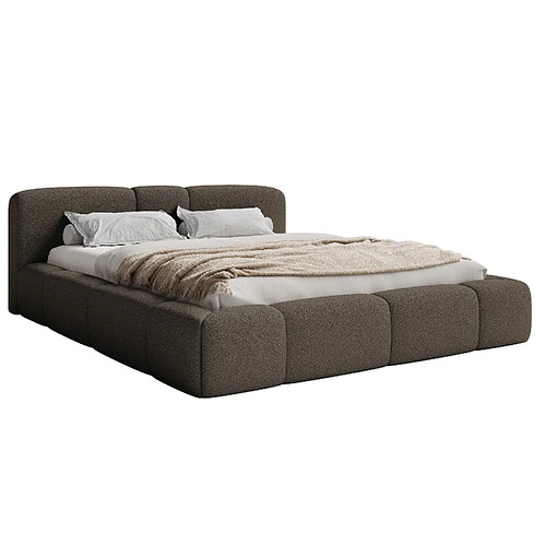 SELSEY - Lit coffre BOWIA – Maille bouclée – Marron – 140x200 cm