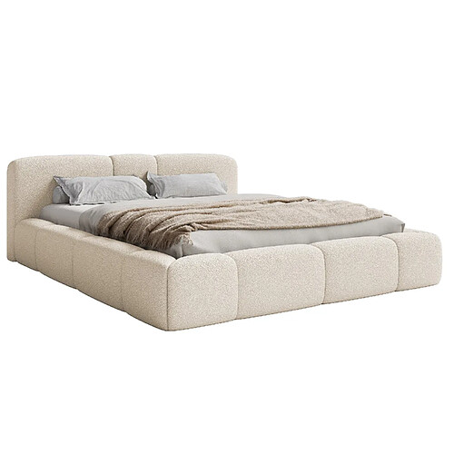 SELSEY - Lit rembourré BOWIA – Maille bouclée – Beige clair – 200x200 cm