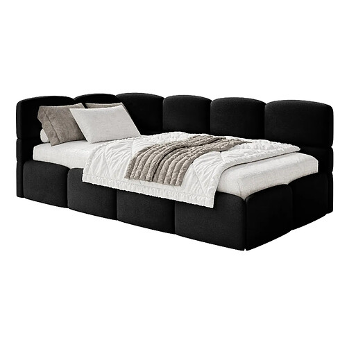 SELSEY - Lit ado CLOUDY – Velours – Noir – Tête de lit à gauche – 90x200 cm