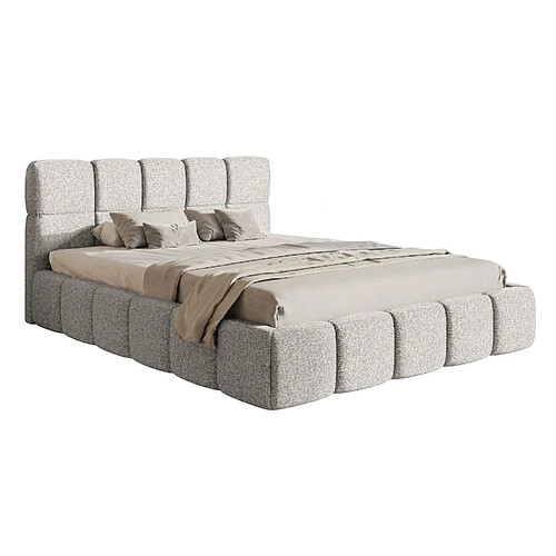 SELSEY - Lit rembourré avec coffre CLOUDY – Chenille – Gris clair – 120x200 cm
