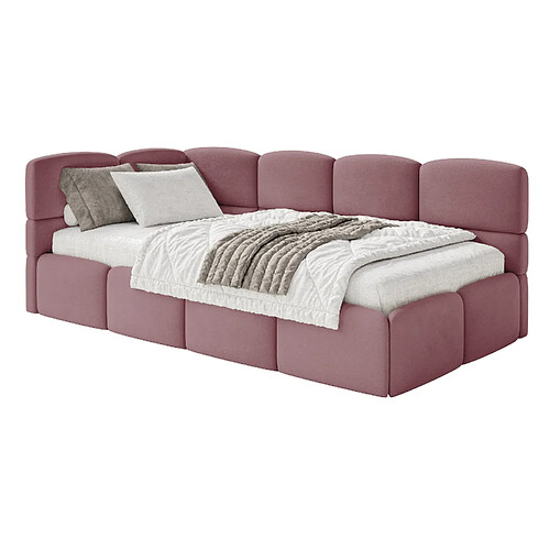 SELSEY - Lit ado CLOUDY – Velours – Rose – Tête de lit à gauche – 90x200 cm