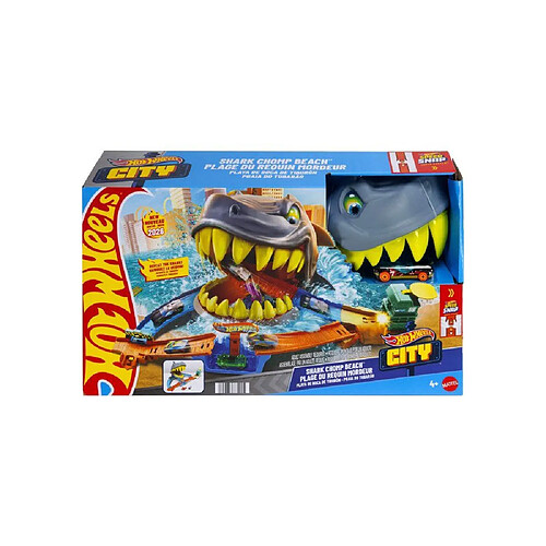 Hot Wheels City L'Attaque du Requin Track Playset JHL96 - Lanceur rotatif - 1 voiture 1:64