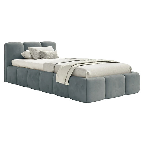 SELSEY - Lit rembourré CLOUDY LOW – Velours – Gris – 90x200 cm