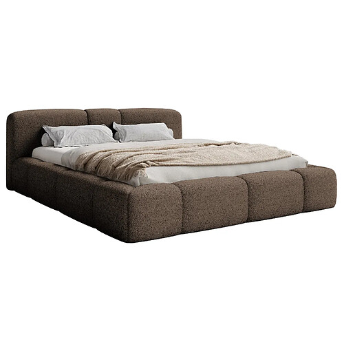 SELSEY - Lit coffre BOWIA – Peluche – Marron clair – 140x200 cm