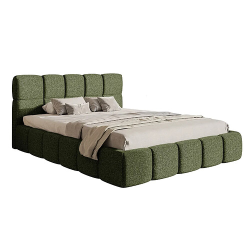 SELSEY - Lit rembourré avec coffre CLOUDY – Chenille – Vert olive – 120x200 cm