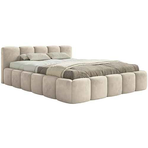 SELSEY - Lit rembourré avec coffre CLOUDY LOW – Velours – Beige clair – 120x200 cm