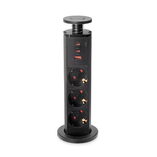 Emuca Tour multiprise escamotable - 3 prises Schuko + 1 USB-A + 2 USB-C - Noir
