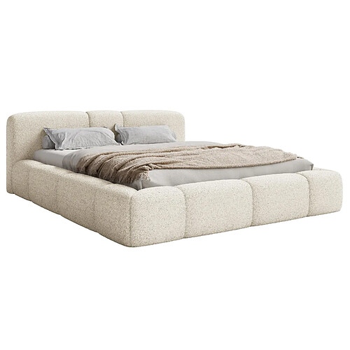 SELSEY - Lit rembourré BOWIA – Peluche – Beige clair – 200x200 cm