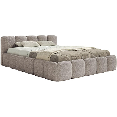 SELSEY - Lit rembourré avec coffre CLOUDY LOW – Maille bouclée – Gris clair – 120x200 cm