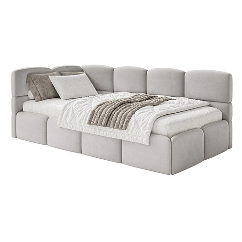 SELSEY - Lit ado CLOUDY – avec matelas – Velours – Gris clair – Tête de lit à gauche – 90x200 cm