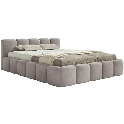 SELSEY - Lit rembourré avec coffre CLOUDY LOW – Velours – Gris clair – 120x200 cm