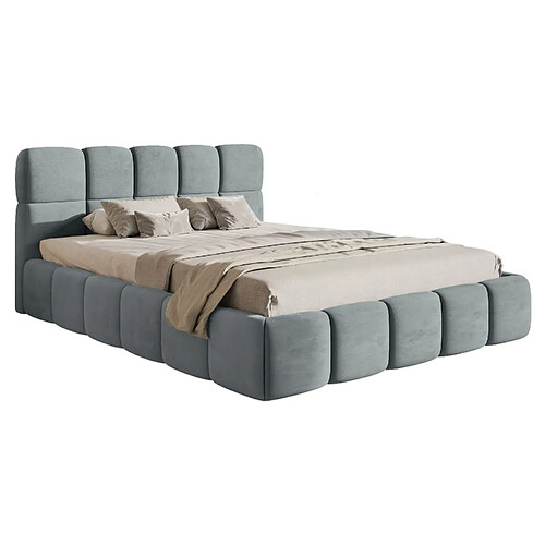 SELSEY - Lit rembourré avec coffre CLOUDY – Velours – Gris – 140x200 cm