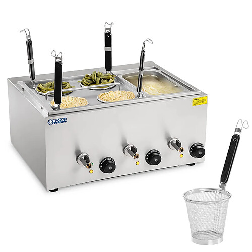 Royal Catering Cuiseur à pâtes pour la cuisson des pâtes et des gnocchis au bain-marie, 3 compartiments avec robinets