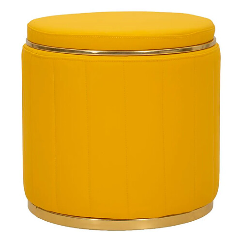 Mauro Ferretti Pouf avec rangement en similicuir moutarde, ø 46,5 x 44 cm