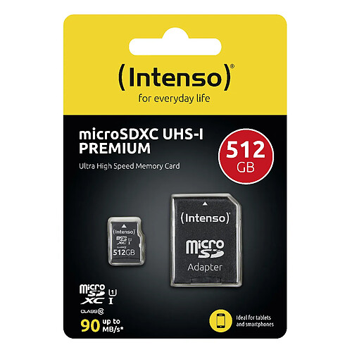 Intenso Premium Carte microSDXC 512 Go Class 10 UHS-I avec adaptateur SD