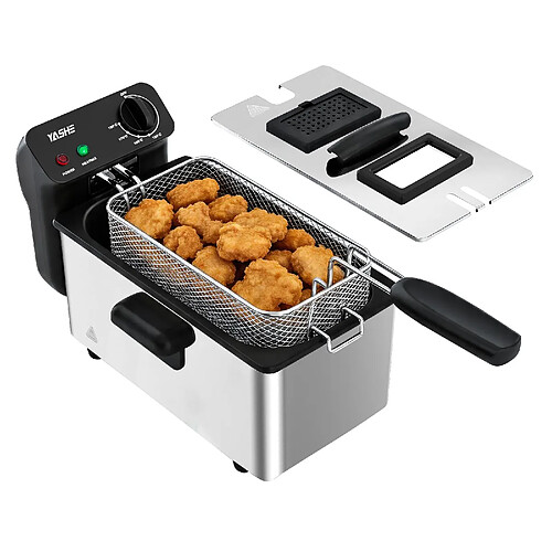 YASHE Friteuse électrique, 3 L, 2000 W, fenêtre, acier inoxydable