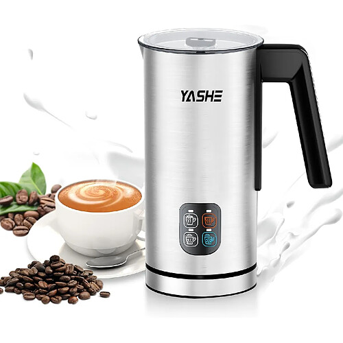 YASHE Mousseur à lait, 350 W, 240 ml, 4 programmes, inox, argent