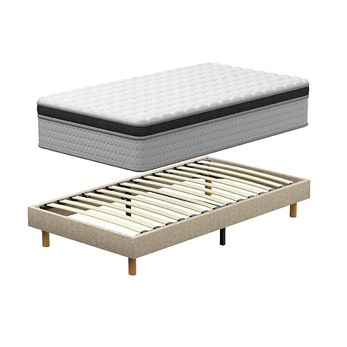 DEWINNER Ensemble Matelas à ressorts + sommier 90x200 cm, Mousse à mémoire de forme,épaisseur