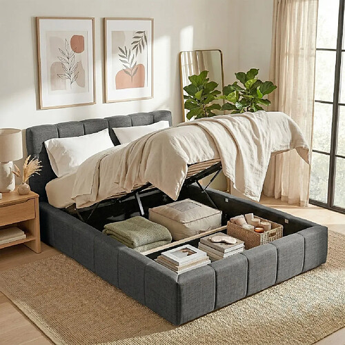 Le Quai Des Affaires Lit coffre 160x200 cm ELIAS + sommier / Gris foncé
