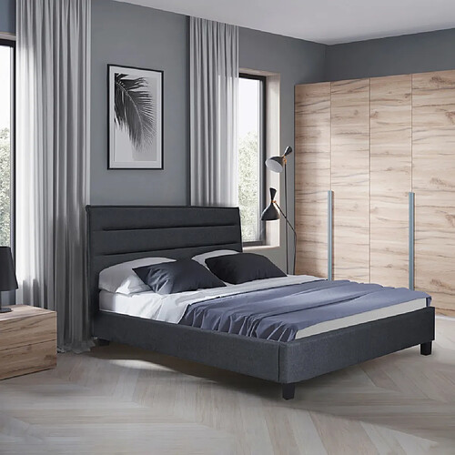 Le Quai Des Affaires Lit LACANAU 140x190 + sommier / Gris foncé