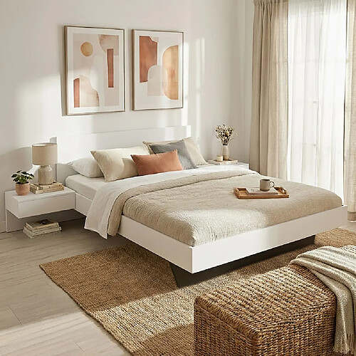 Le Quai Des Affaires Lit COOL 140x190 cm + 2 chevets + sommier + matelas CASSIE / Blanc