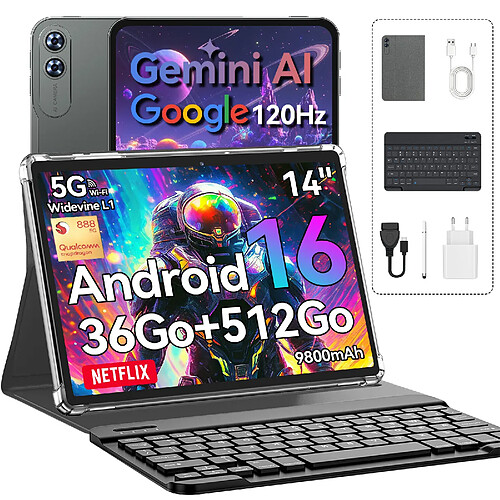 VANWIN Tablette Tactile 14" Grand Format–Puissance Snapdragon® 888–Android 16–36Go RAM + 512Go ROM