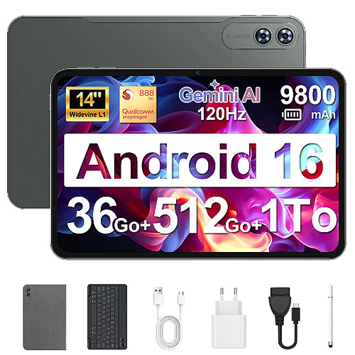 VANWIN Tablette Tactile 14" Grand Format–Puissance Snapdragon® 888–Android 16–36Go RAM + 512Go ROM