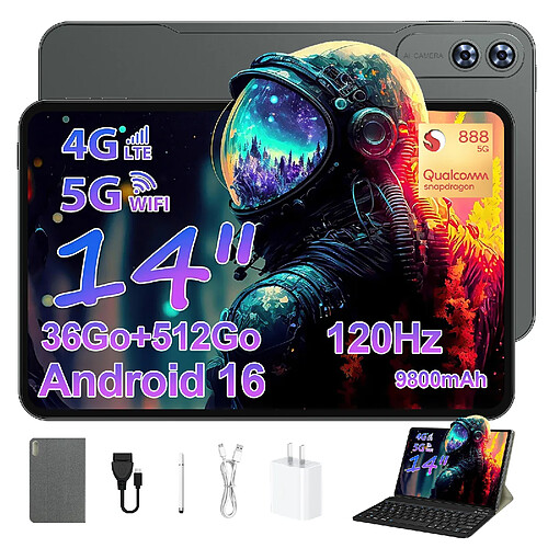 VANWIN Tablette Tactile 14" Grand Format–Puissance Snapdragon® 888–Android 16–36Go RAM + 512Go ROM
