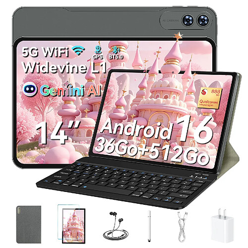 VANWIN Tablette Tactile 14" Grand Format–Puissance Snapdragon® 888–Android 16–36Go RAM + 512Go ROM