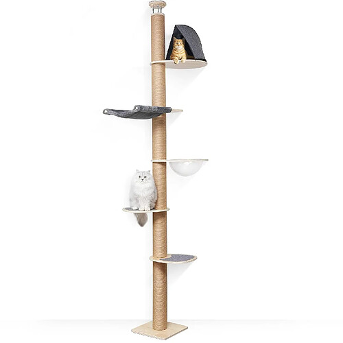 Arbre à Chat du Sol au Plafond, Tour d'escalade à 6 Niveaux de Hauteur Réglable avec Griffo