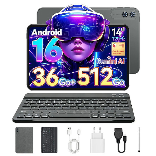 VANWIN Tablette Tactile 14" Grand Format–Puissance Snapdragon® 888–Android 16–36Go RAM + 512Go ROM